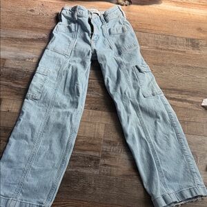 abercrombie kids light blue denim high-rise wide leg jeans